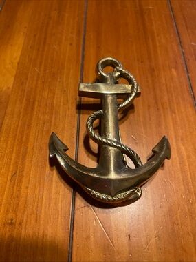 Brass Anchor Wall Door Knocker - Gold Anchor Rope Accent 6” long vintage